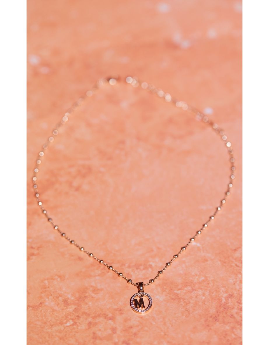 Gold M Initial Circle Necklace - 3