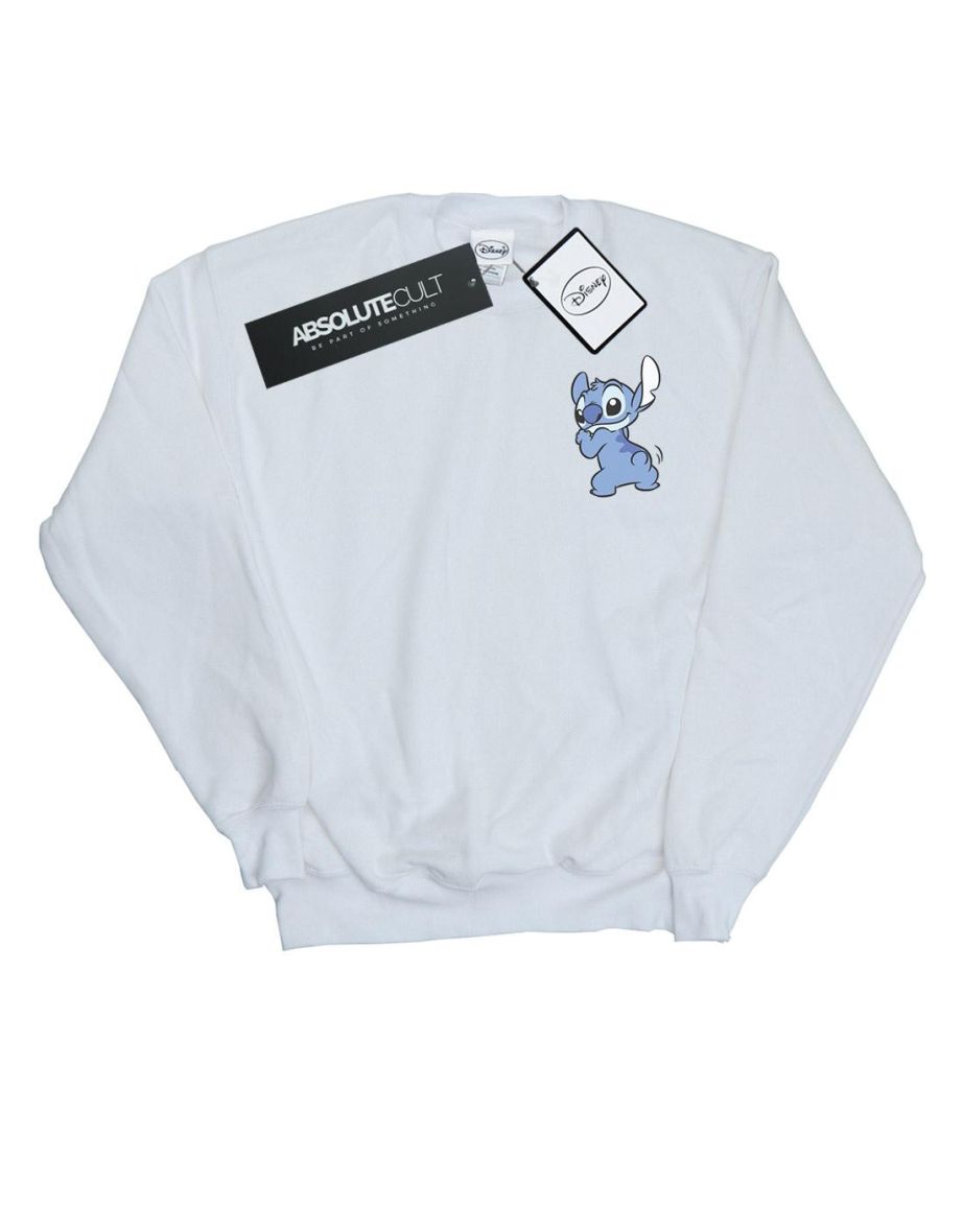 Disney Girls Lilo And Stitch Stitch Backside Breast Print Sweatshirt - White