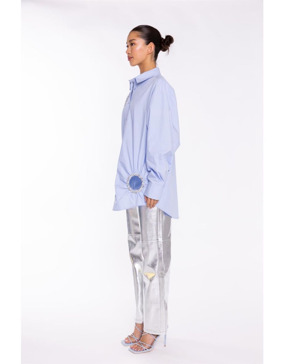 Light-Blue Rhinestone Cut-Out -Shirt - 3