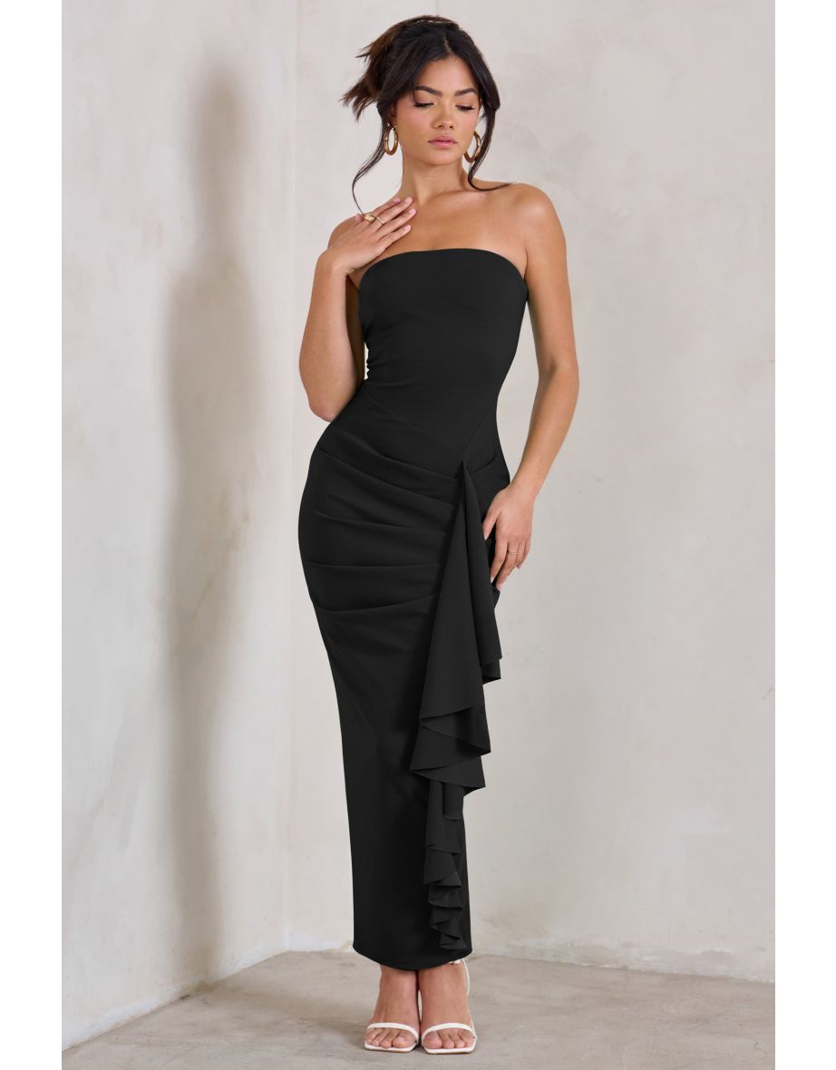 Fleur | Black Bandeau Ruffle Maxi Dress