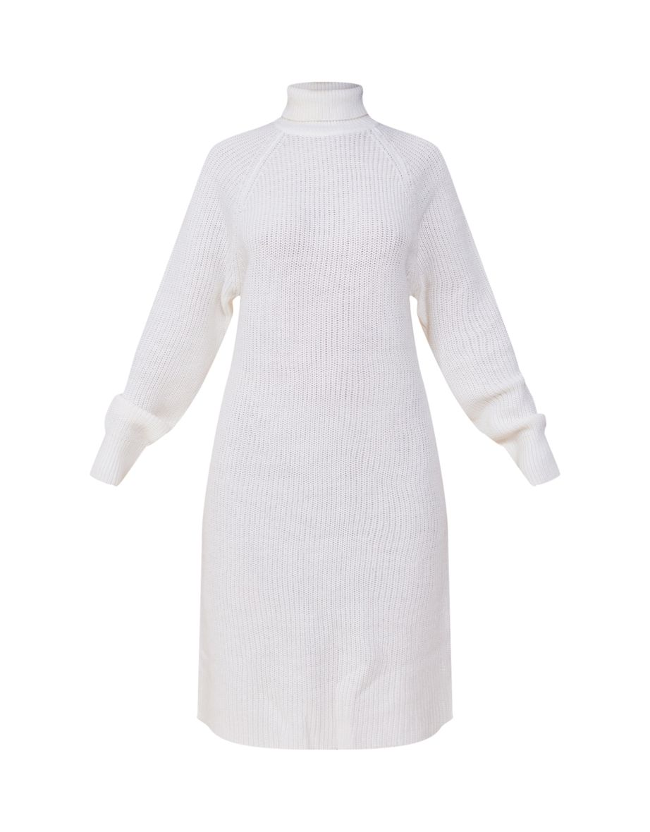 Petite Cream Roll Neck Oversized Midi Jumper Dress - 4