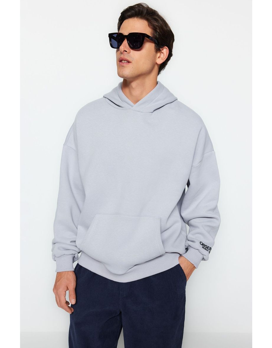 Black Oversize/Wide Cut Sleeve Soft Fabric Sweatshirt with Lettering Embroidery Label