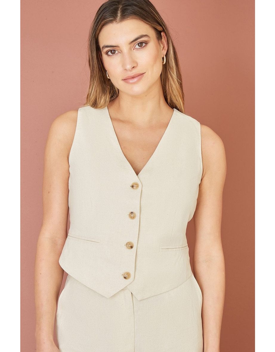 Yumi Beige Sustainable Cotton And Ramie Waist Coat Vest