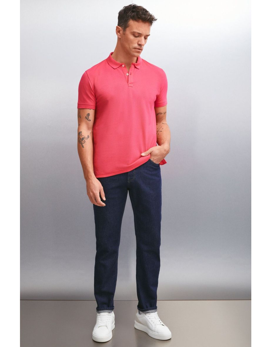 MARTEN Men 100% Cotton Short Sleeve Regular Fit Fuchsia Polo Collar T-shirt