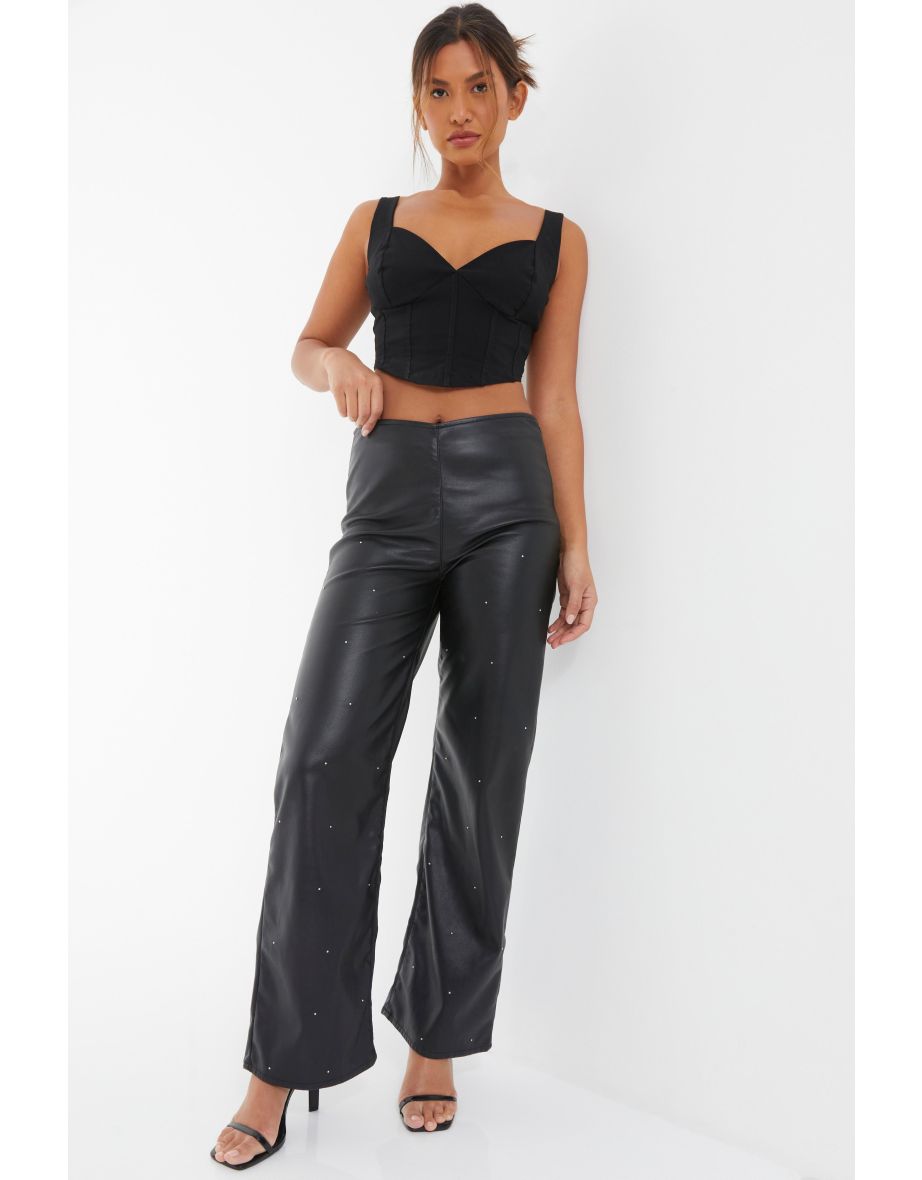 Black Studded Faux Leather Trousers