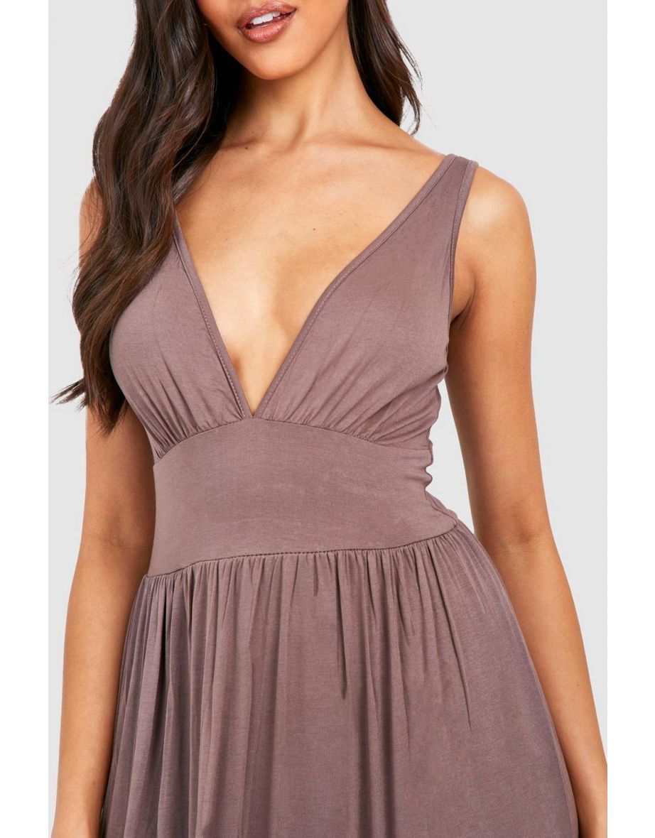 Plunge Detail Strappy Maxi Dress - mocha - 3