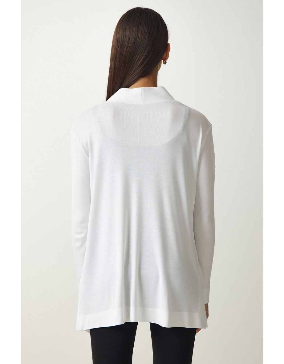 Women's Ecru Oversize Knitted Jacket Cardigan - 3
