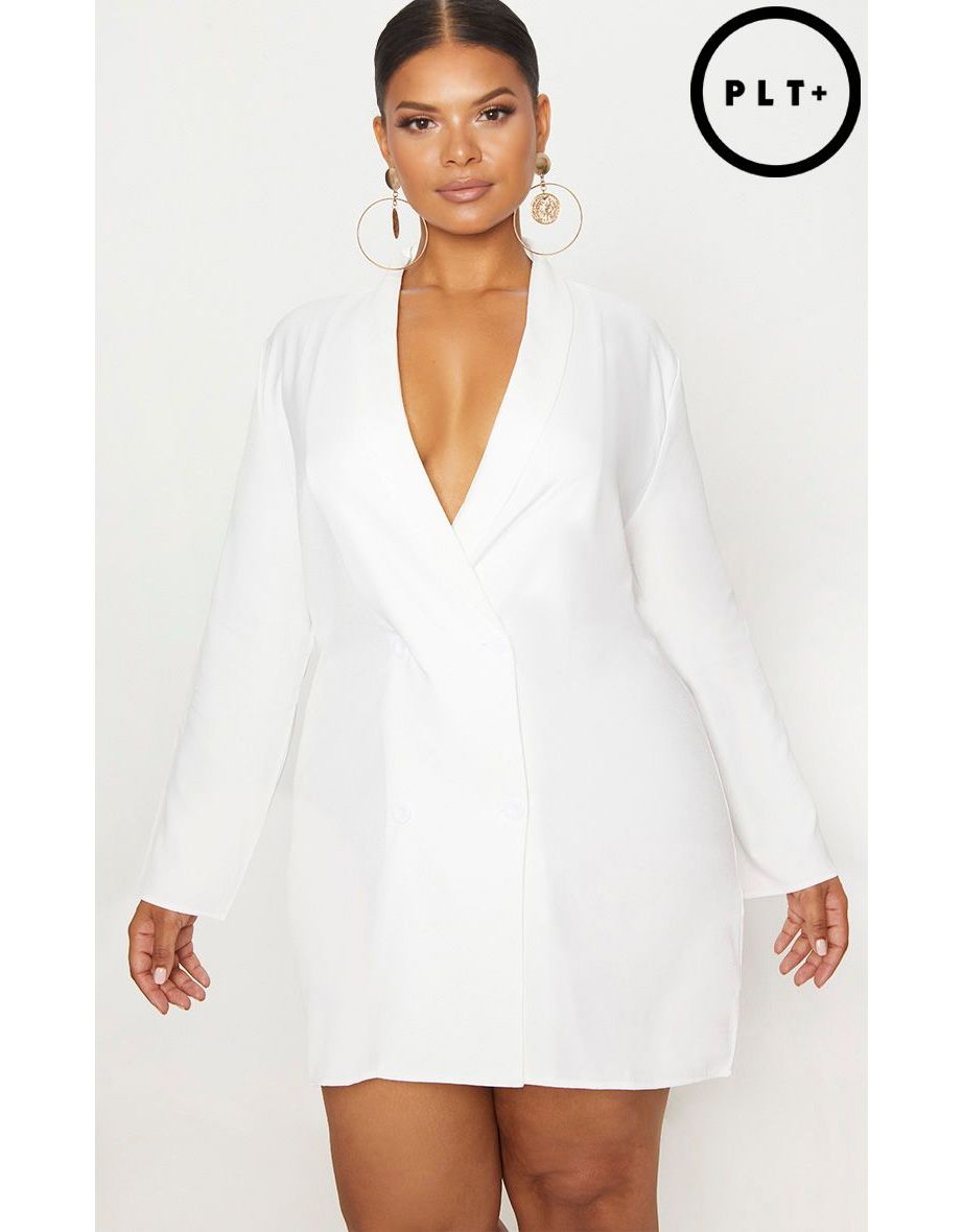 Plus White Oversized Blazer Dress