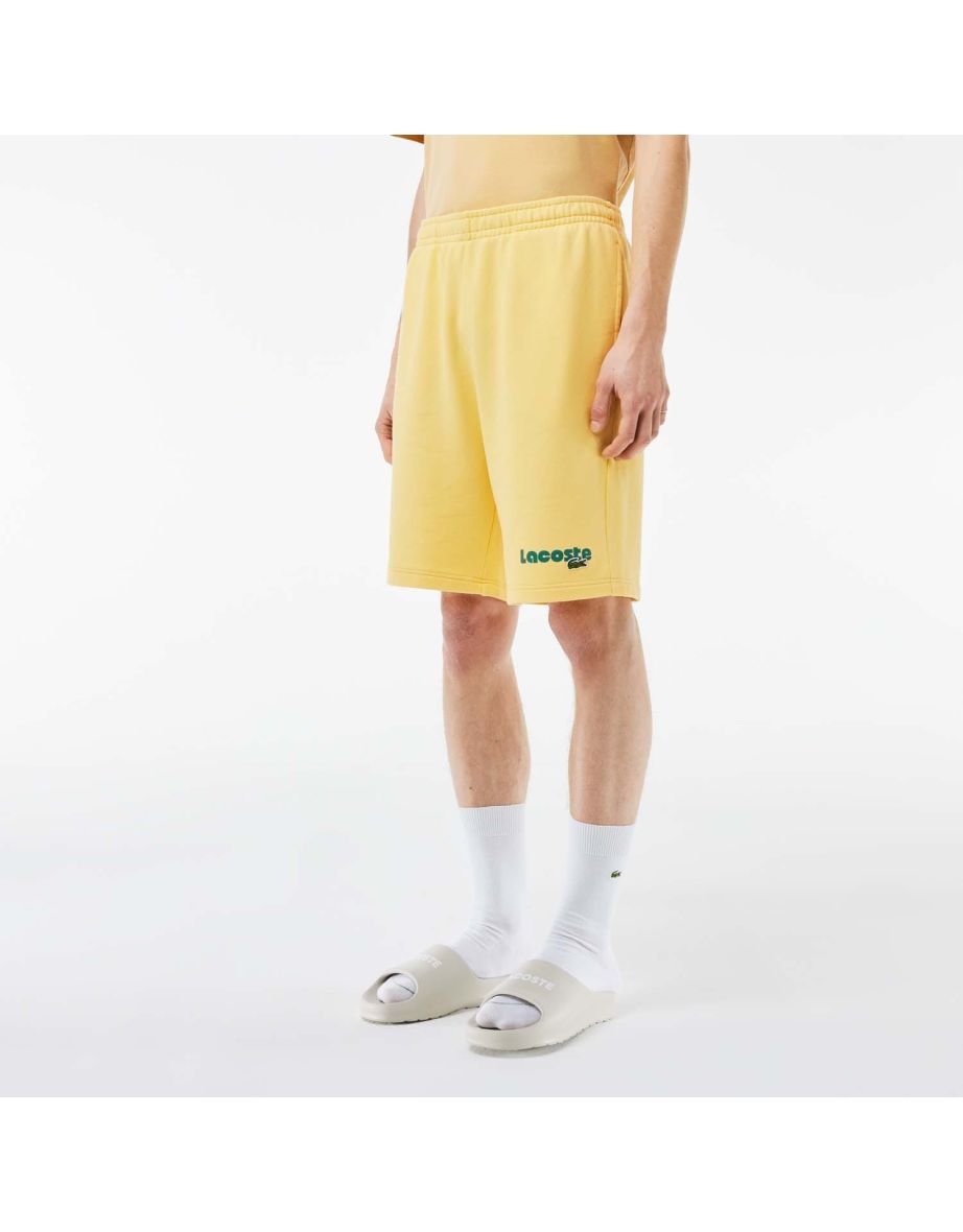 Men's Lacoste Washed Effect Printed Fleece Shorts in Yellow