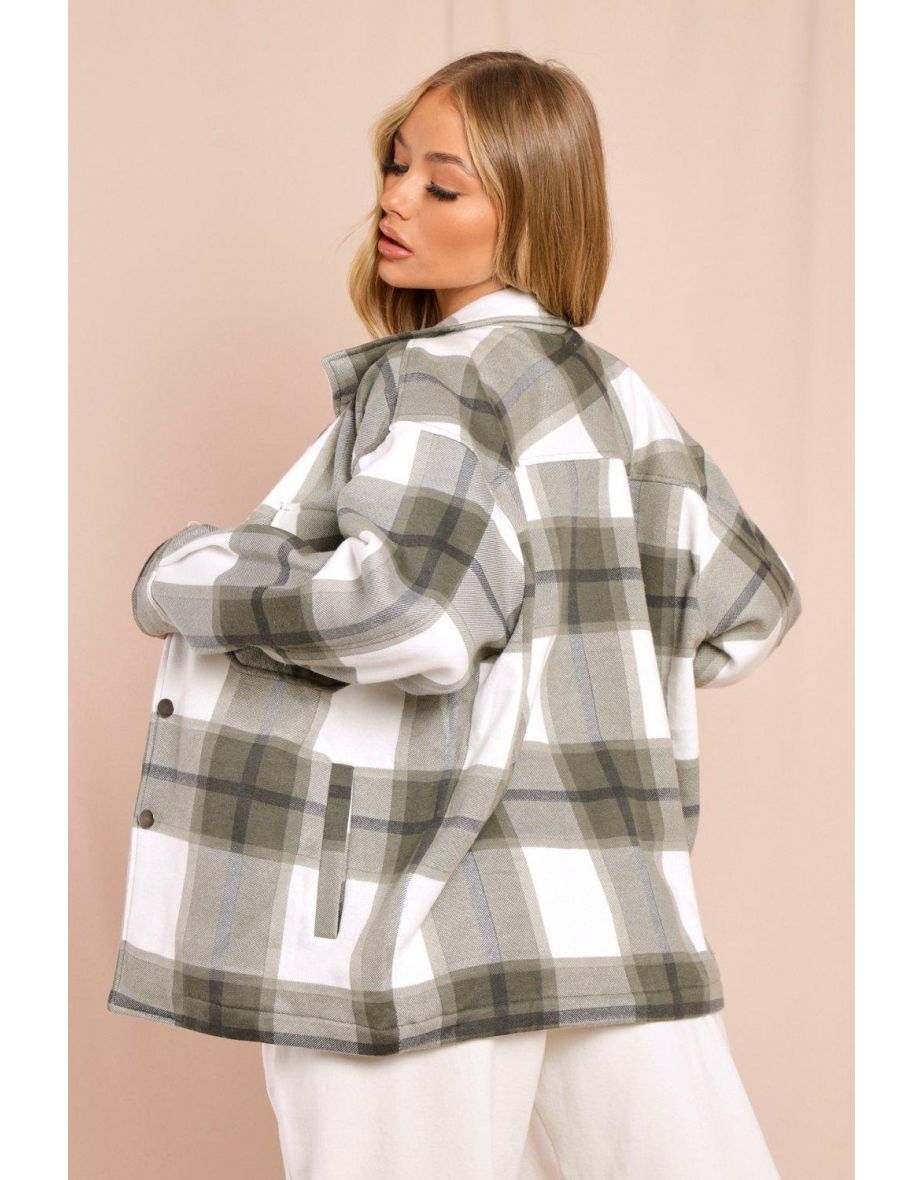 oversized checked pocket detail shacket