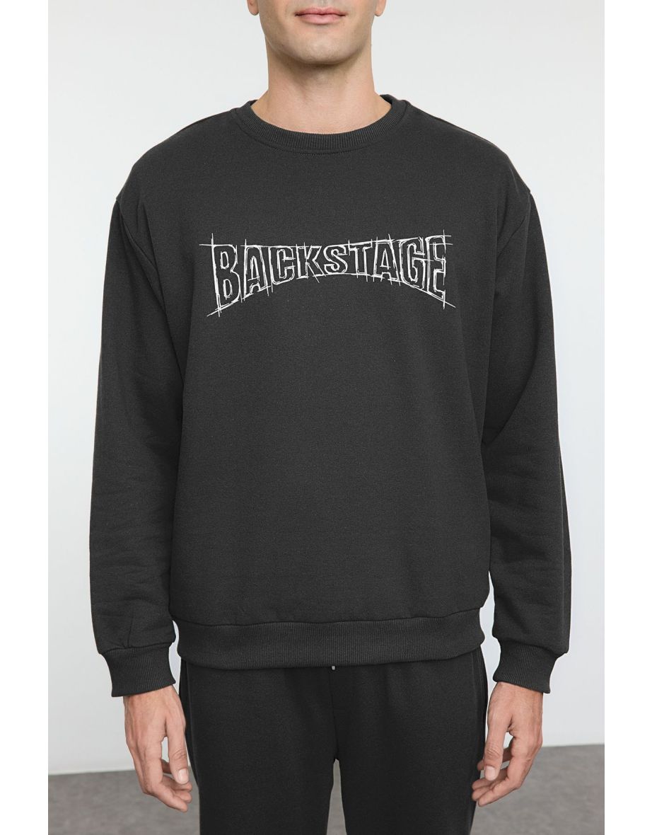Anthracite Oversize / Wide Cut Text Printed Tracksuit - 4