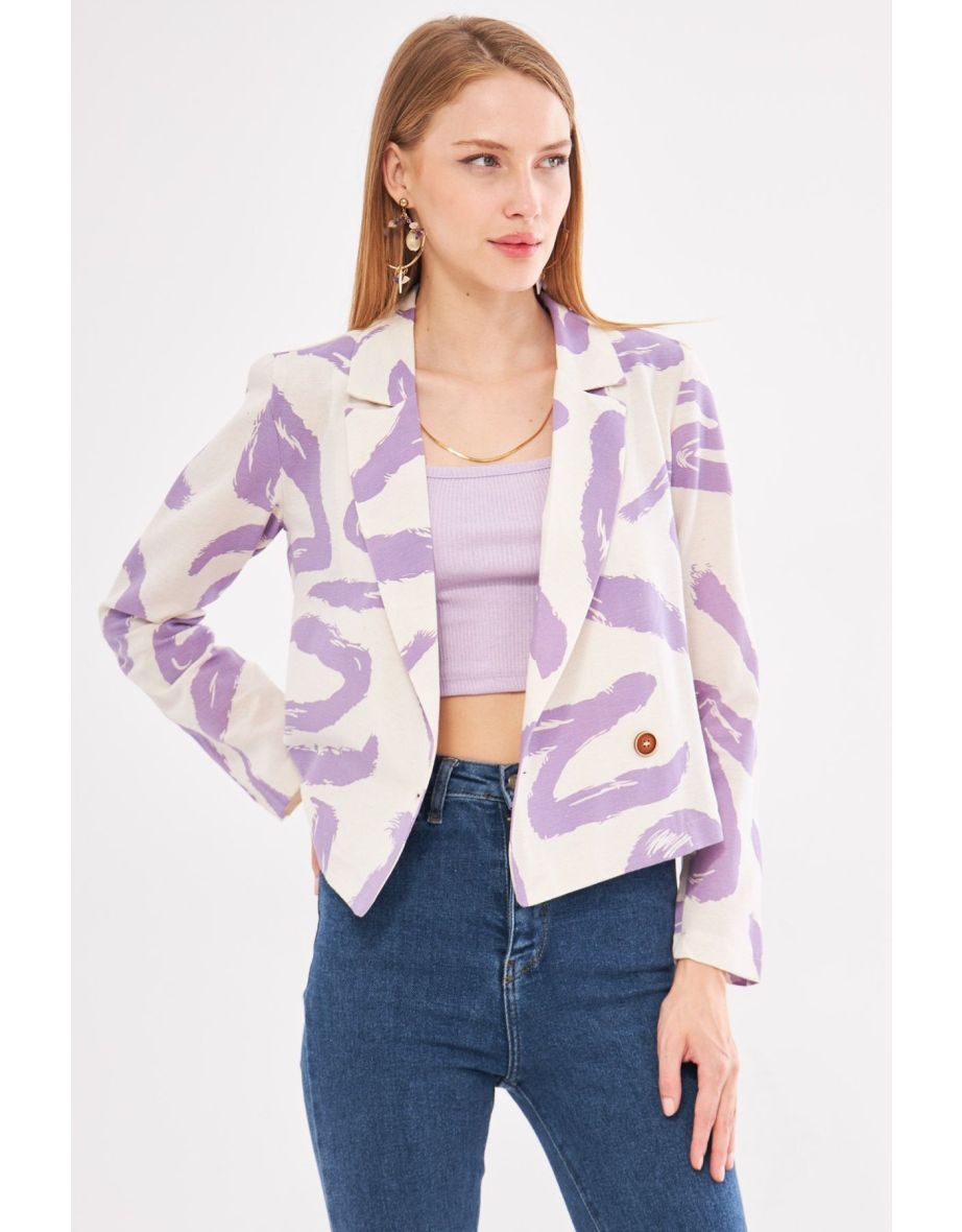 Women's Lilac Double Breasted Collar Patterned Blazer