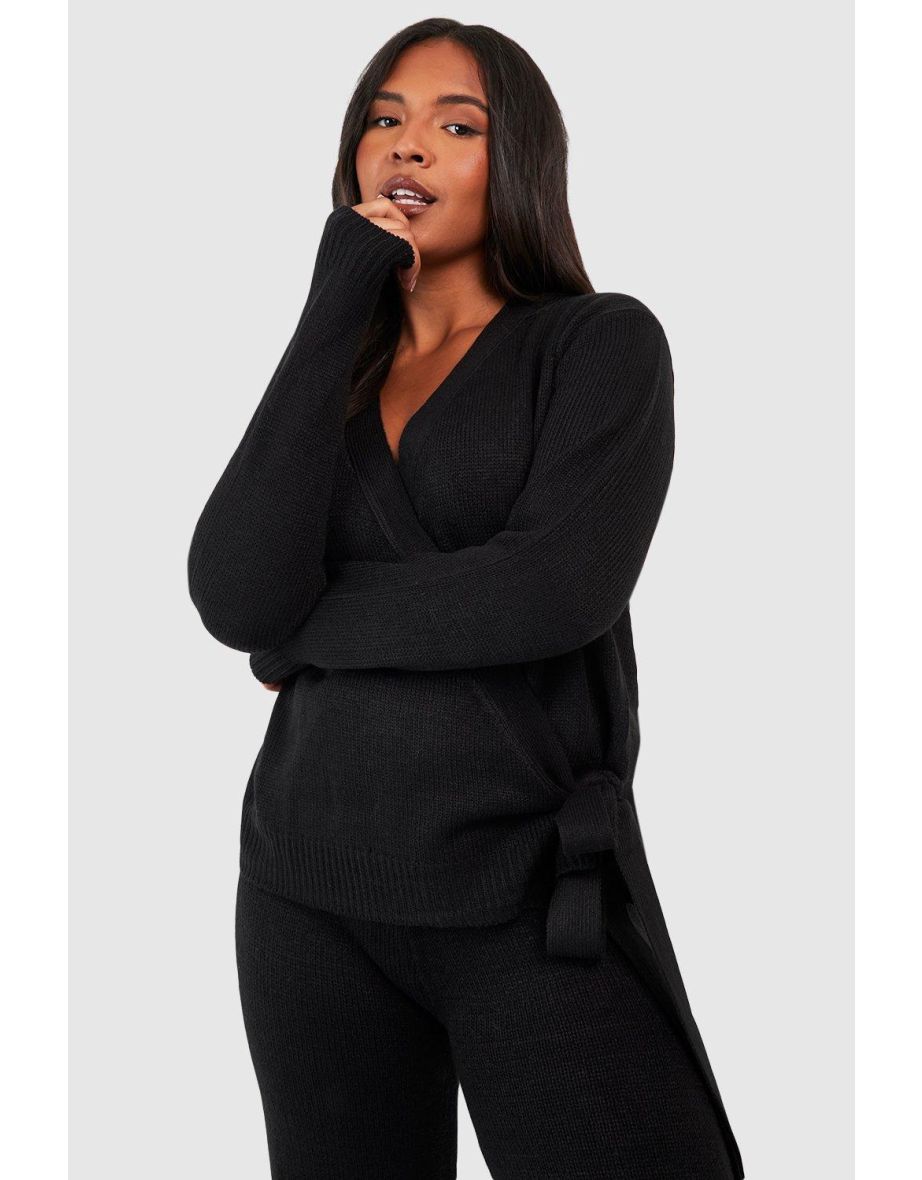 Plus Wrap Tie Side Jumper And Trouser Co-ord - black - 3