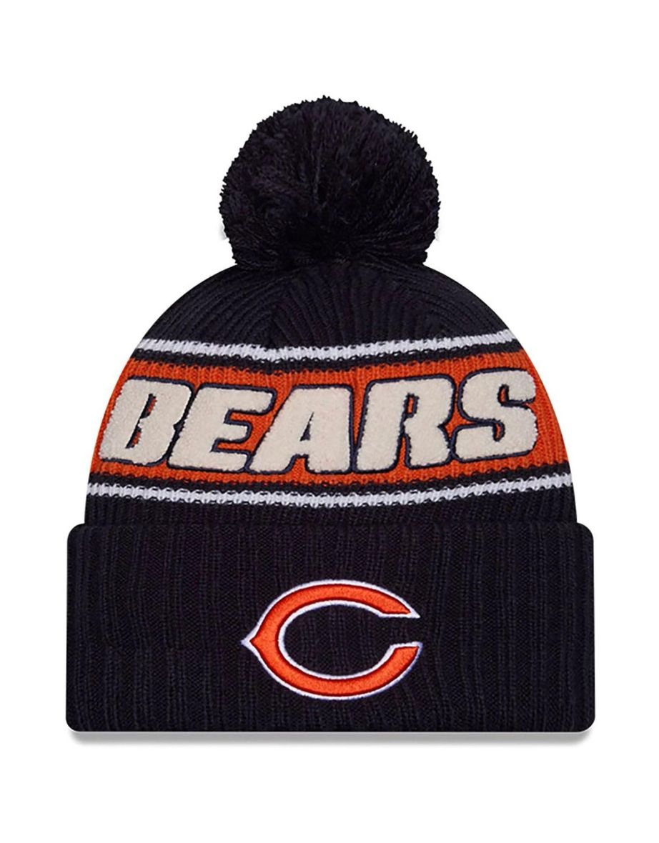 New Era Mens Knits Chicago Bears NFL Bobble Hat Beanie Warm Winter - Navy