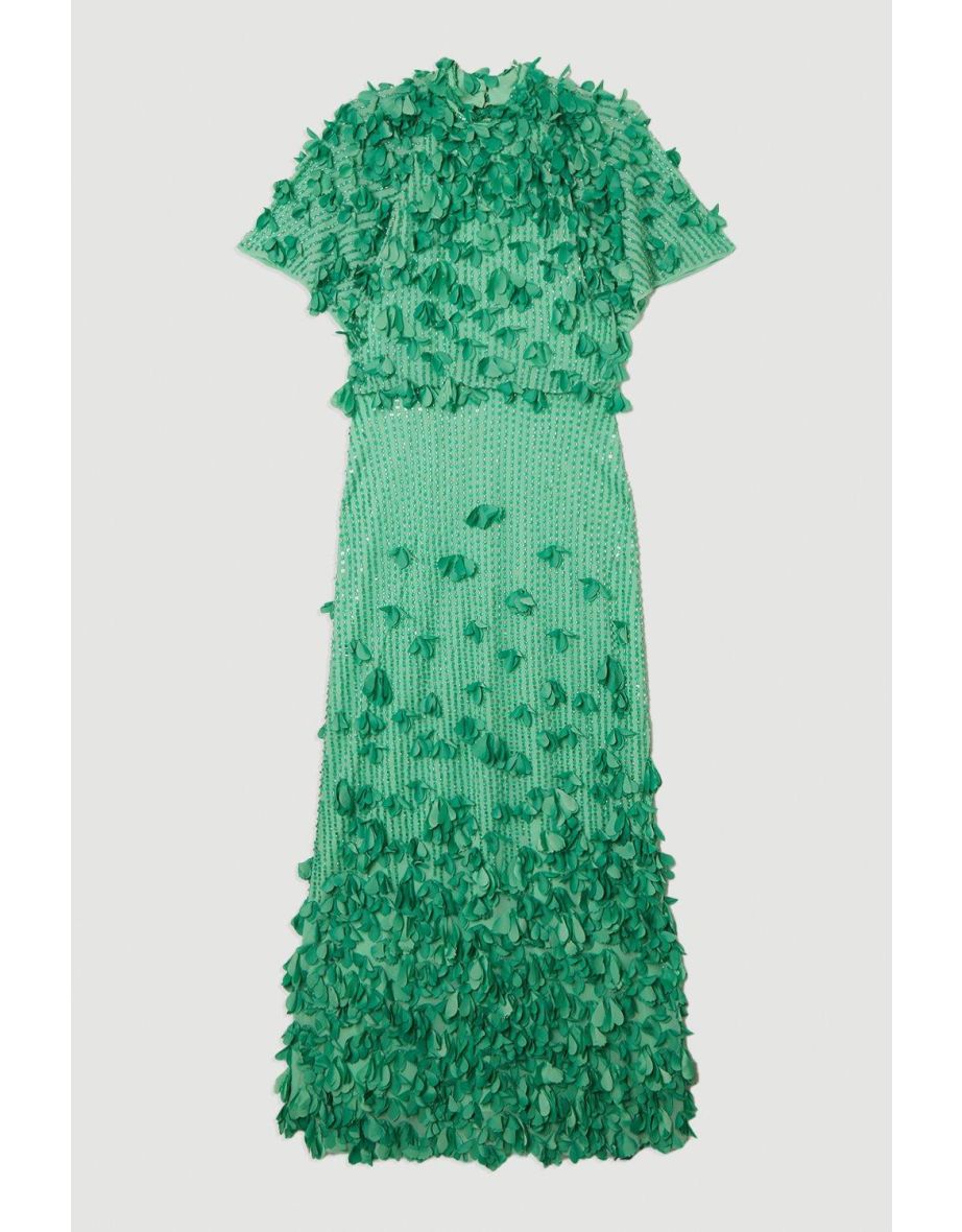 Crystal Applique Angel Sleeve Woven Maxi Dress - 3