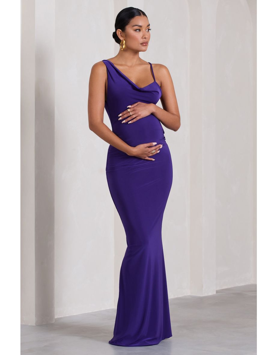 Phantasy | Purple Maternity Cowl Neck Maxi Dress - 4