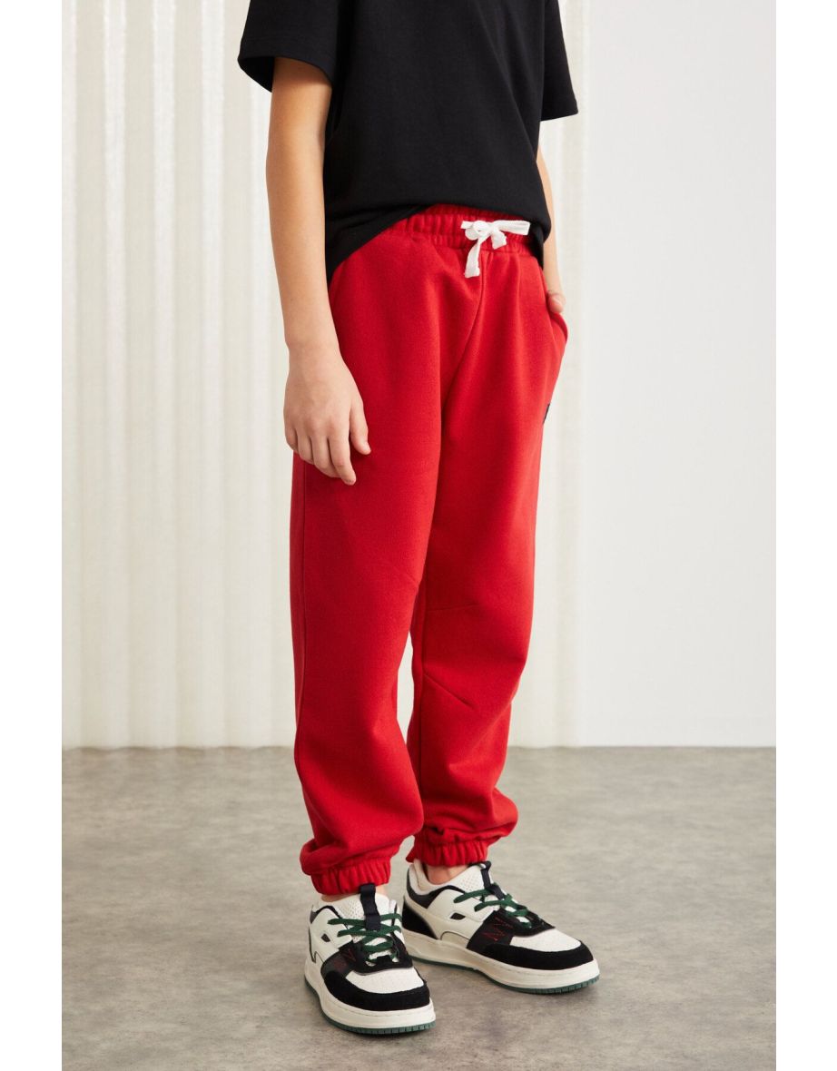 75% cotton 25% polyester ornamental label raising yarn boy jogger Red Tracksuit