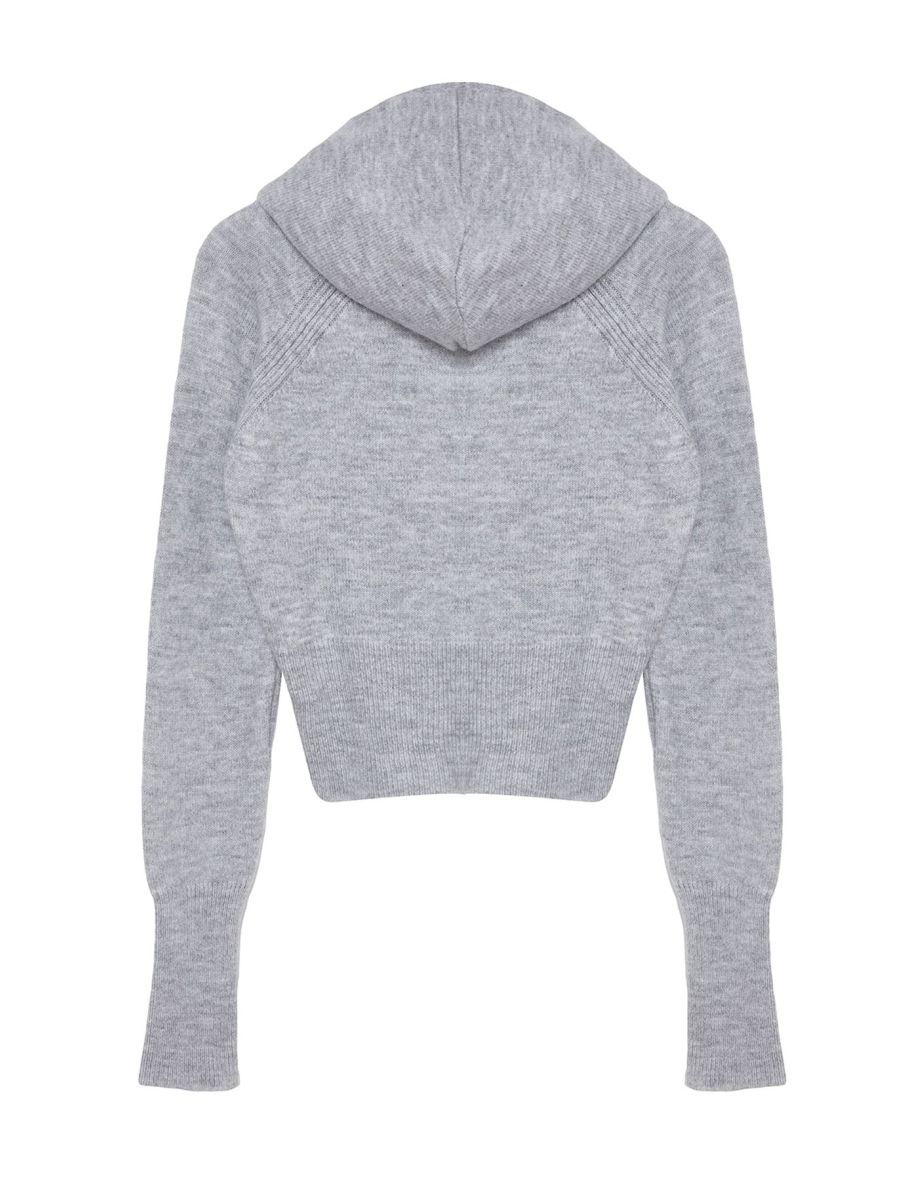 Shop Gray Hooded Sleeve End Finger-Cut Knitwear Sweater Shop Gray Hooded Sleeve End Finger-Cut Knitwear Sweater