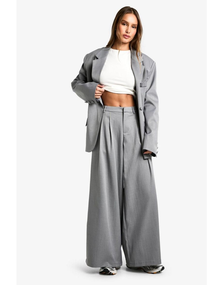 Tailored Extreme Wide Leg Trousers - grey marl