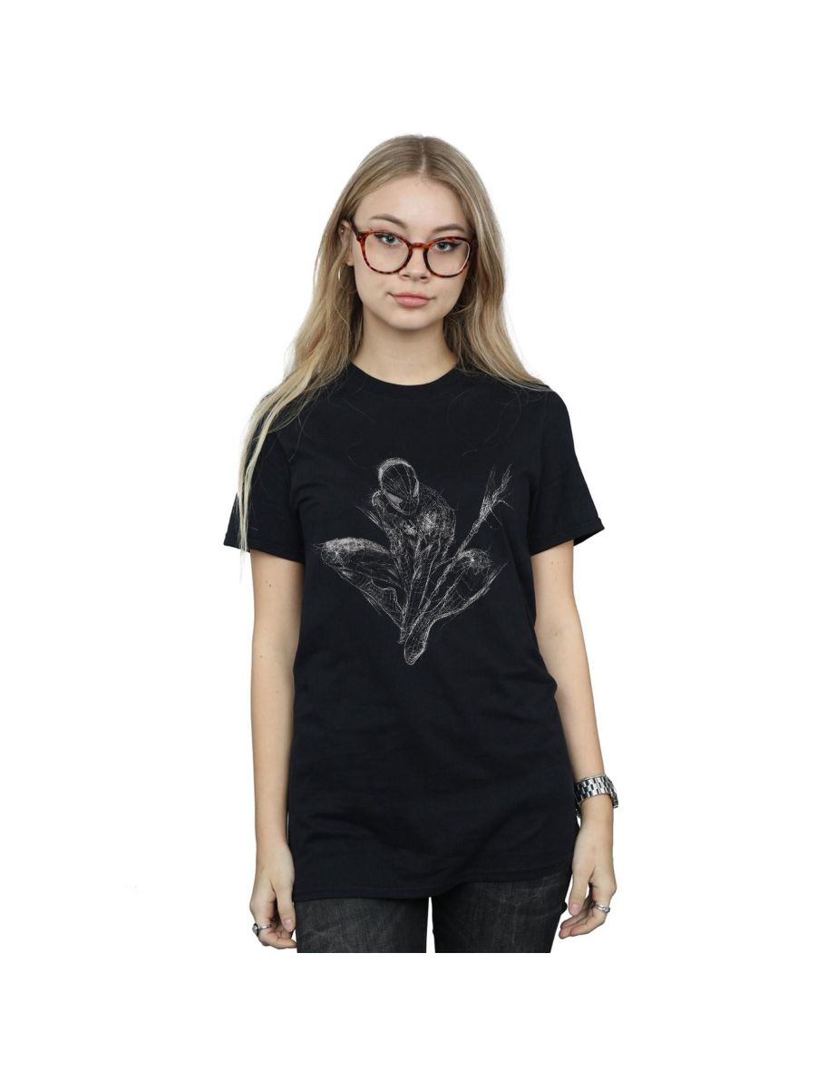 Marvel Womens/Ladies Spider-Man Web Crouch Cotton Boyfriend T-Shirt - Black