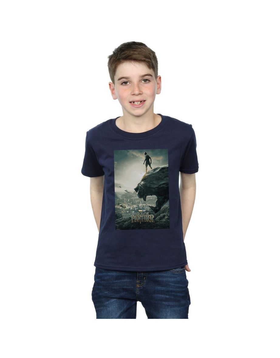 Marvel Boys Black Panther Poster T-Shirt - Navy Blue