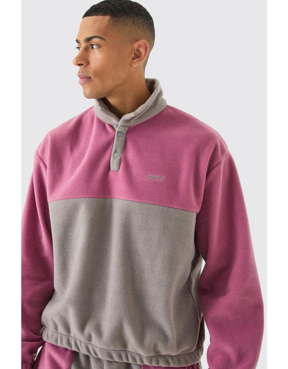 Man Oversized Popper Neck Colour Block Fleece Tracksuit - mink - 2
