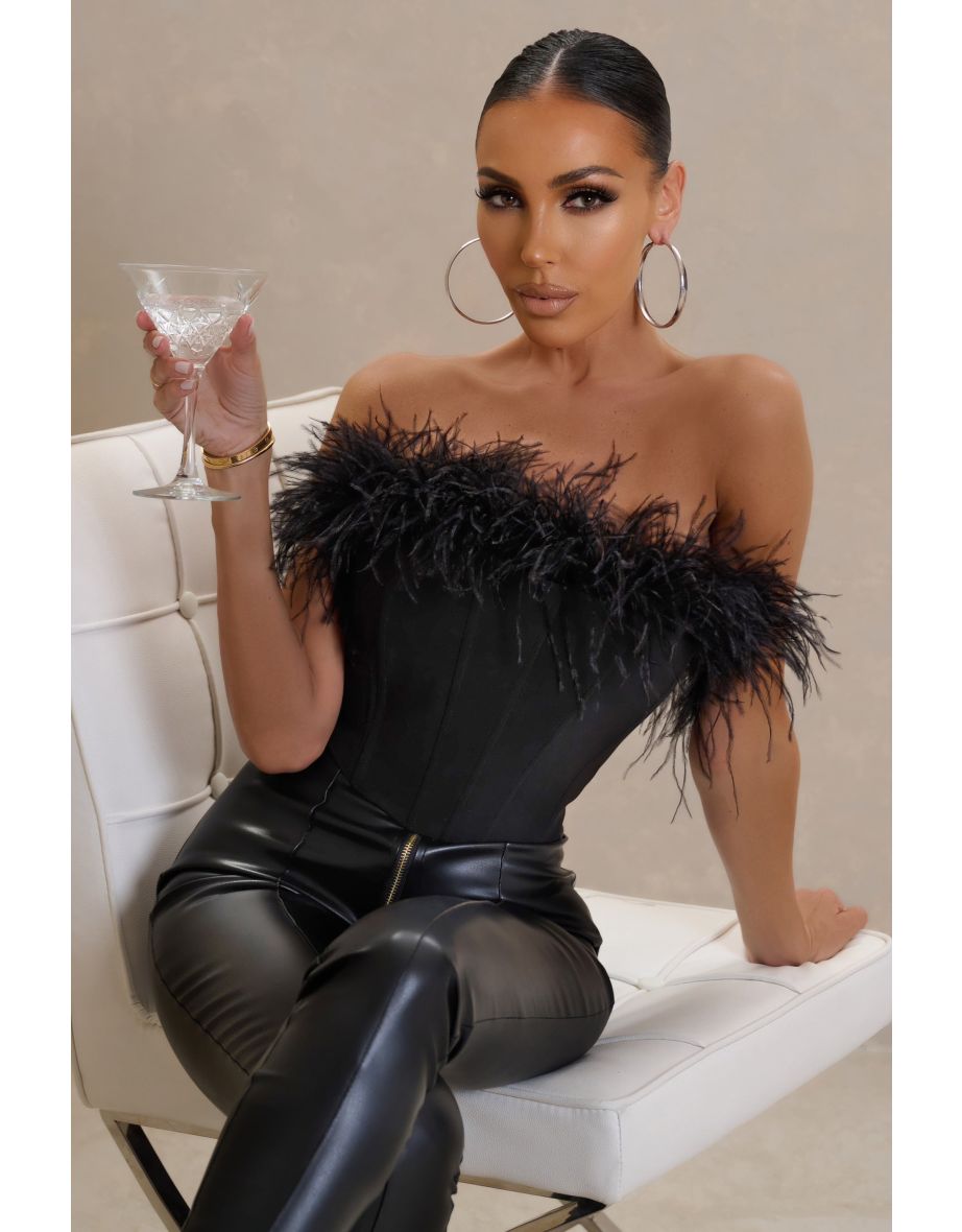 All About You | Black Feather Bandeau Corset Top