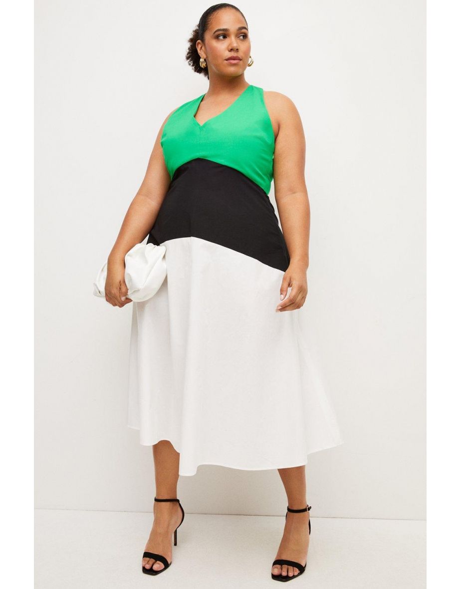 Plus Size Cotton Colourblock  Midi Dress