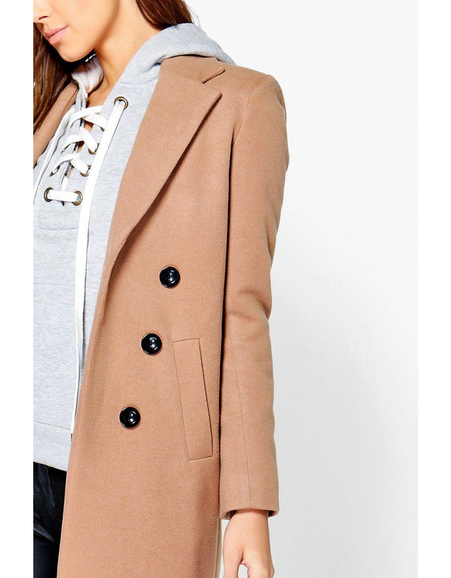 Petite  Double Breasted Camel Duster Coat - camel - 3