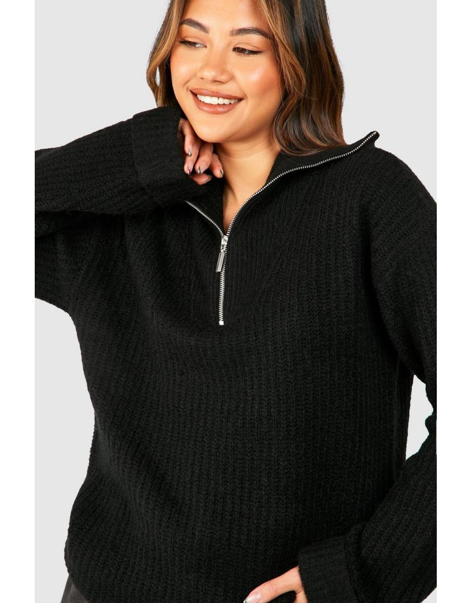 Chunky Soft Knit Half Zip Jumper - black - 3