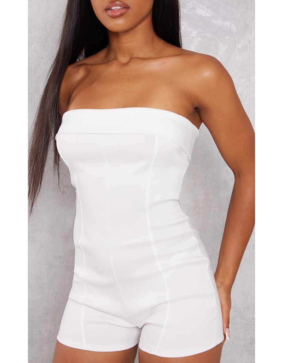 Cream Stretch Woven Fold Edge Bandeau Playsuit - 3