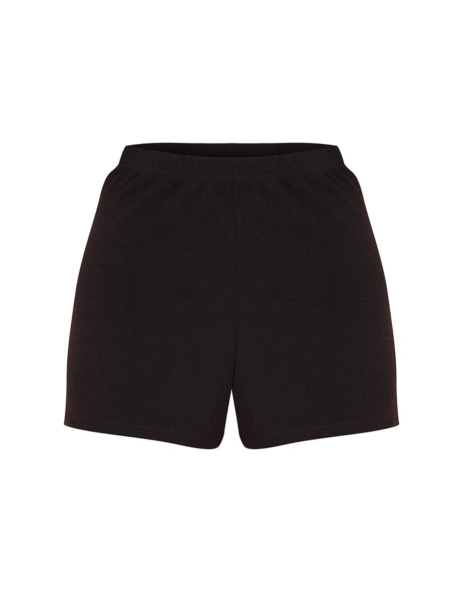Black Soft Rib PJ Shorts - 5