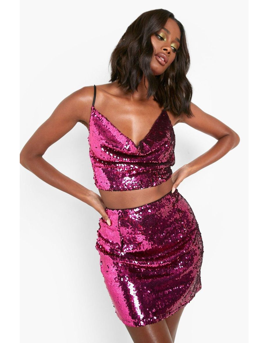 Sequin Mini Skirt - hot pink - 3
