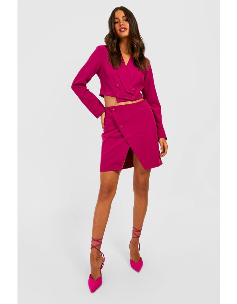 Tailored Wrap Front Mini Skirt - magenta