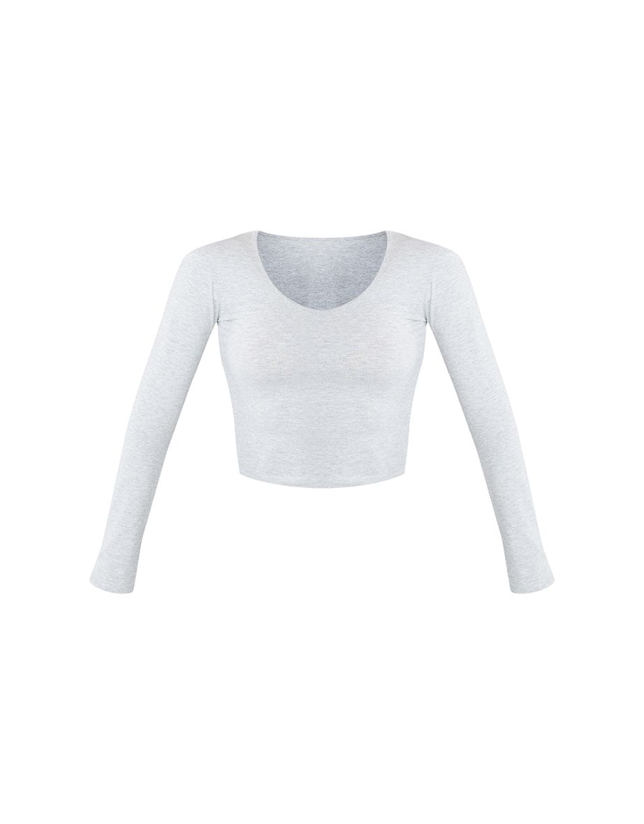 Essential Grey Marl Longline Long Sleeve Top - 4