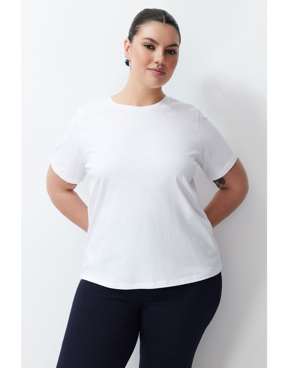 White 100% Cotton Premium Crew Neck Knitted T-Shirt - 6
