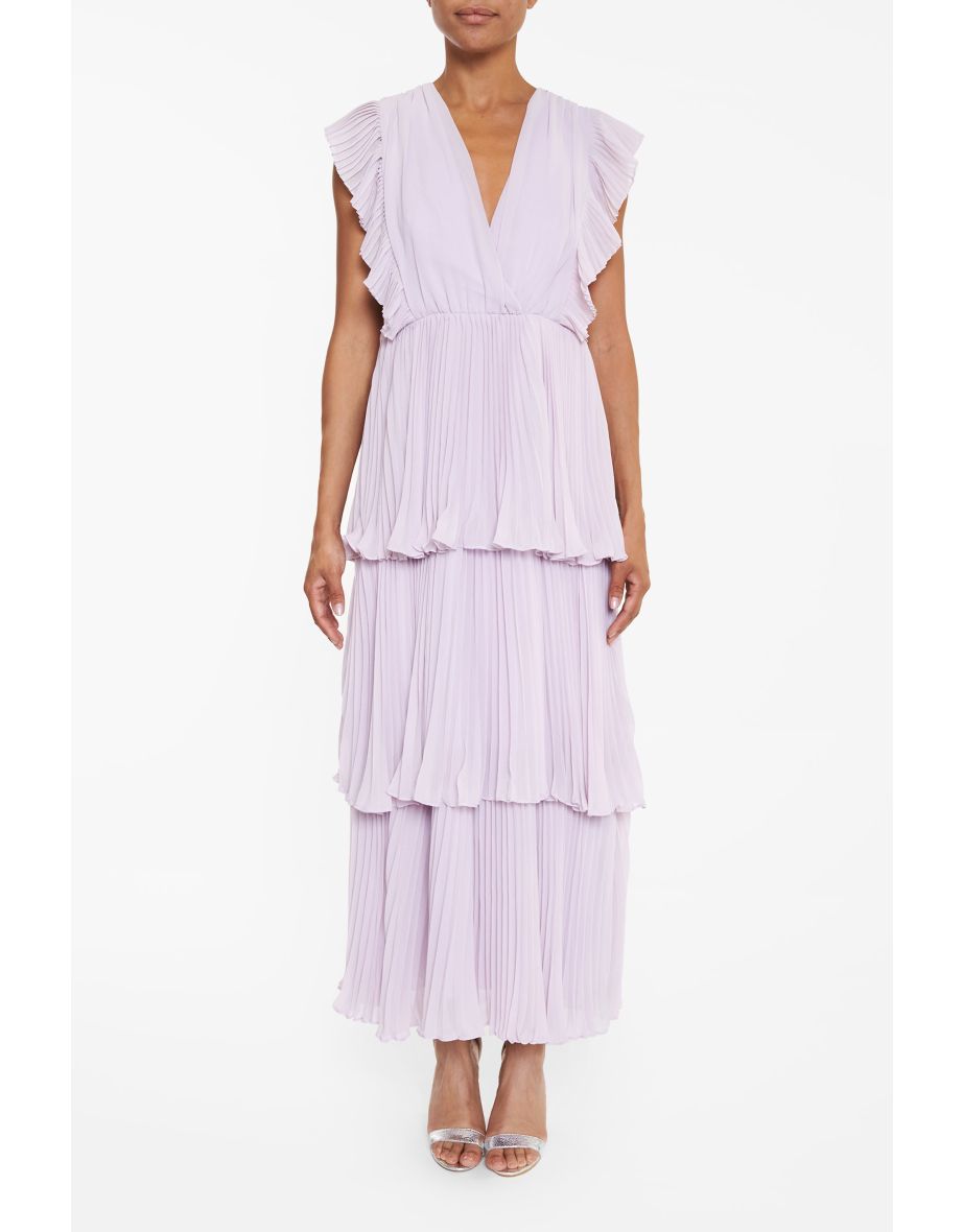 Beatrice Lilac Pleated Tiered Midaxi Dress