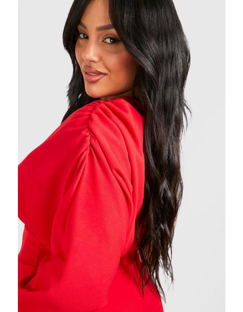 Plus One Shoulder Wide Leg Jumpsuit - red - 3