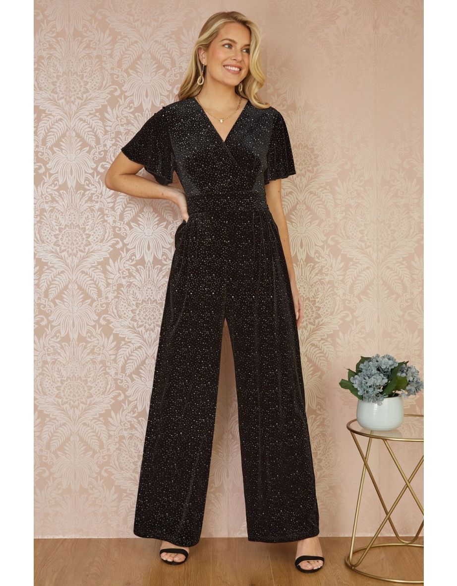 Yumi Black Sparkle Velvet Jumpsuit