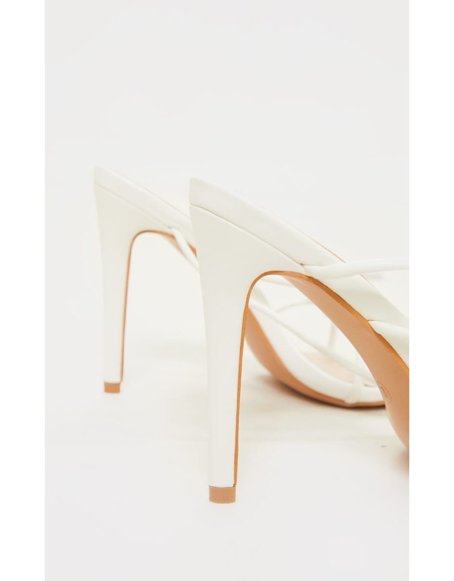 White Wide Fit Tube Strappy Laces Up High Heels - 3