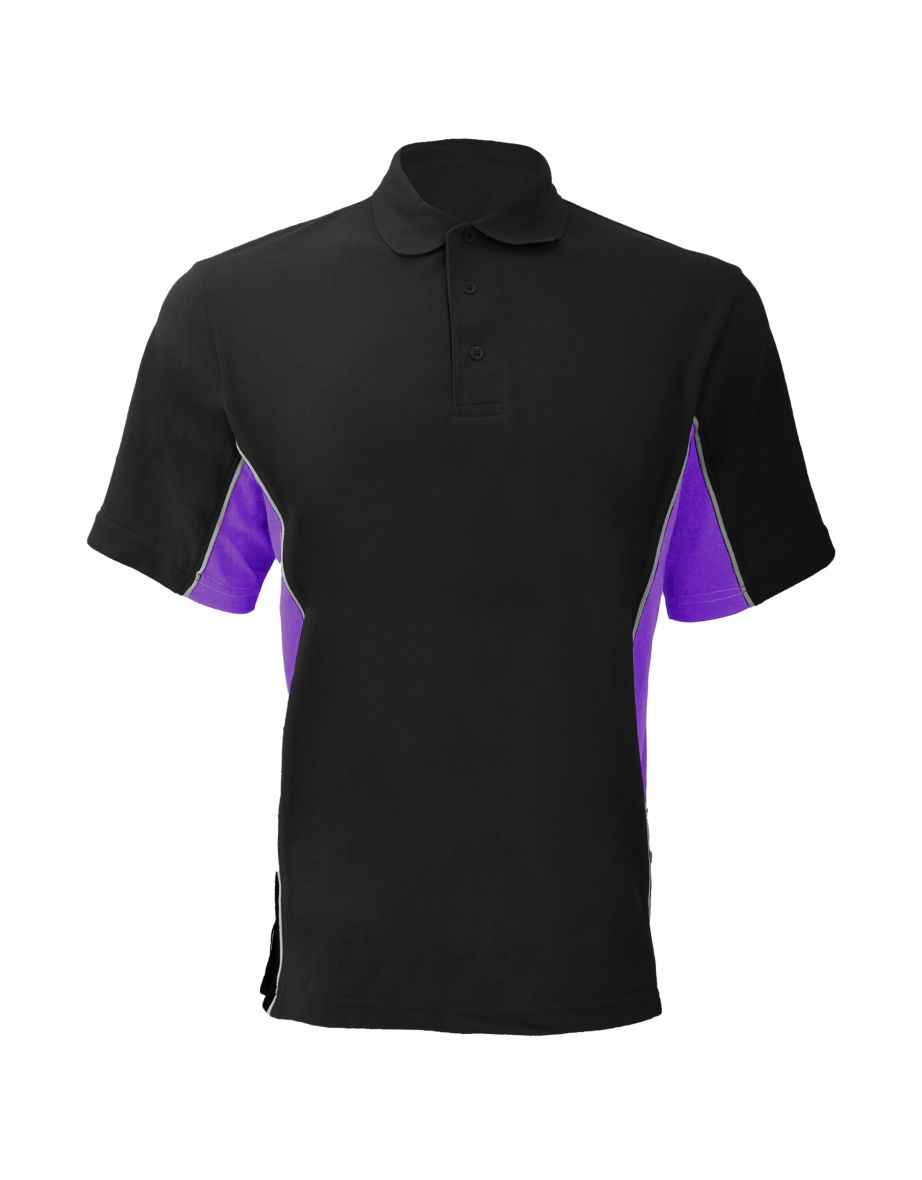 Gamegear® Mens Track Pique Short Sleeve Polo Shirt Top - Black/Purple/White