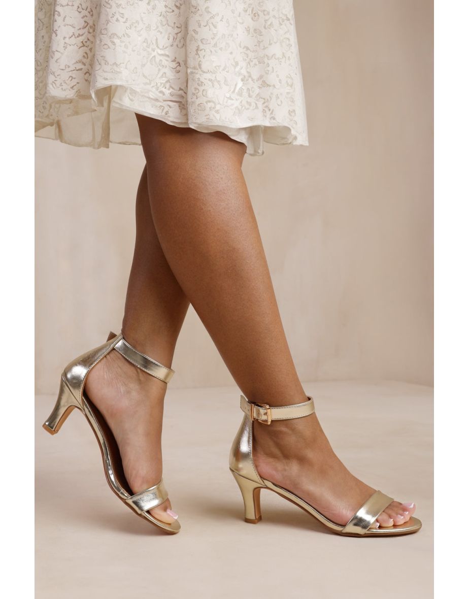 MADRID MID BLOCK HEEL WITH ANKLE STRAP IN GOLD METALLIC PU