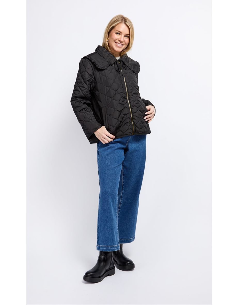 Black Quilted Collar Detail Jacket by Vogue Williams