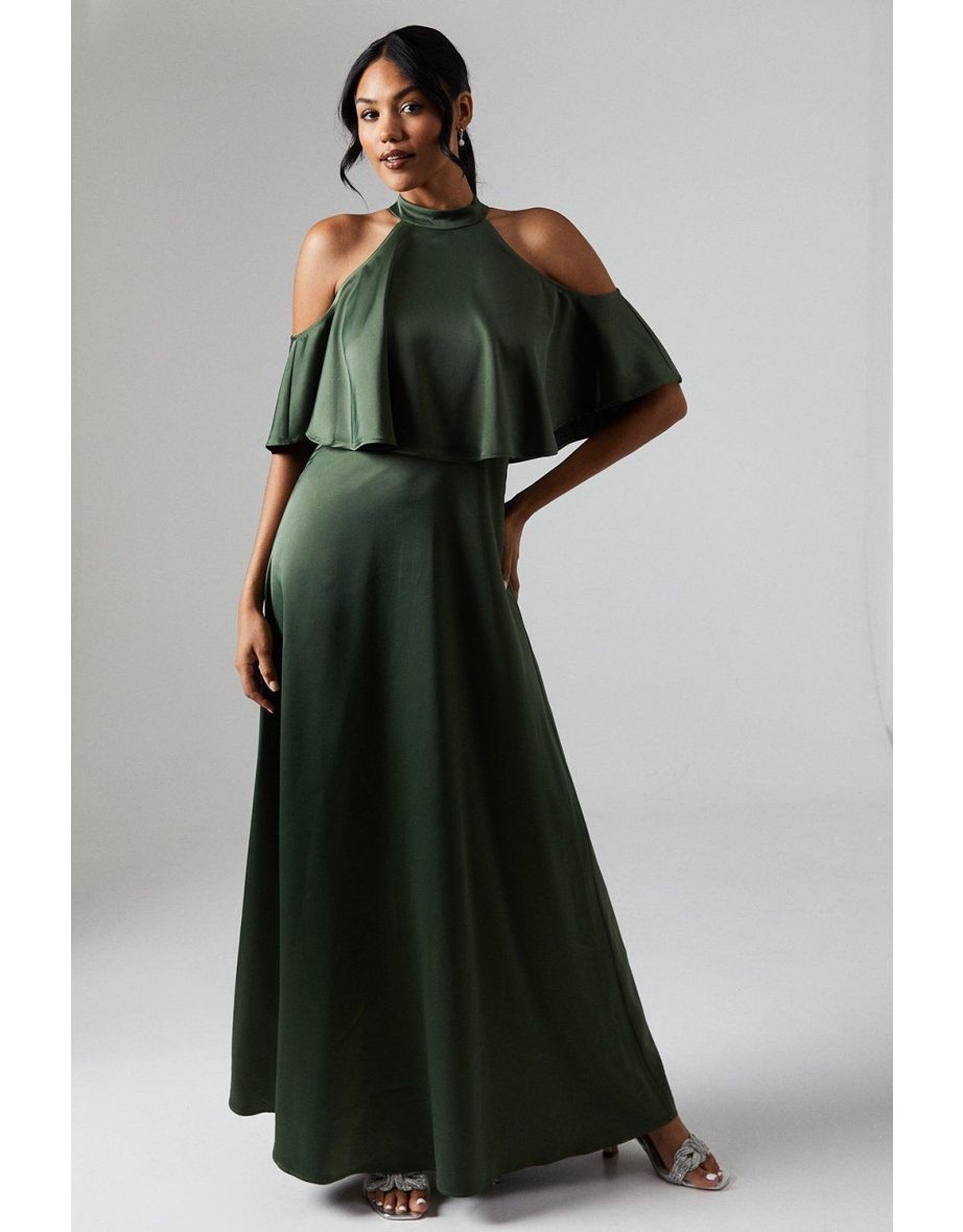 Shop Debut London by Coast Halterneck Cold Shoulder Satin Bridesmaids Maxi Dress Online in Bahrain VogaCloset