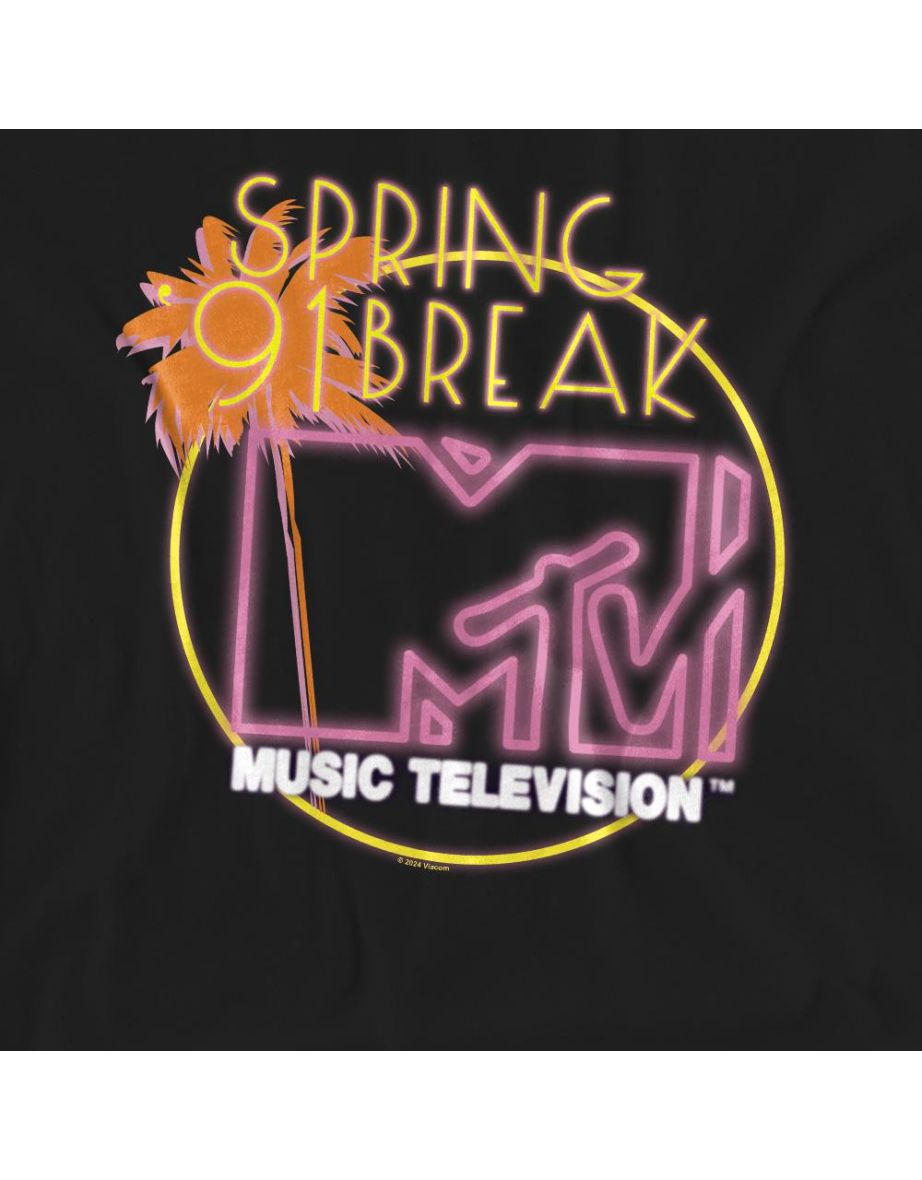 MTV Unisex Adult Spring Break ´91 Neon Sign T-Shirt - Black - 3