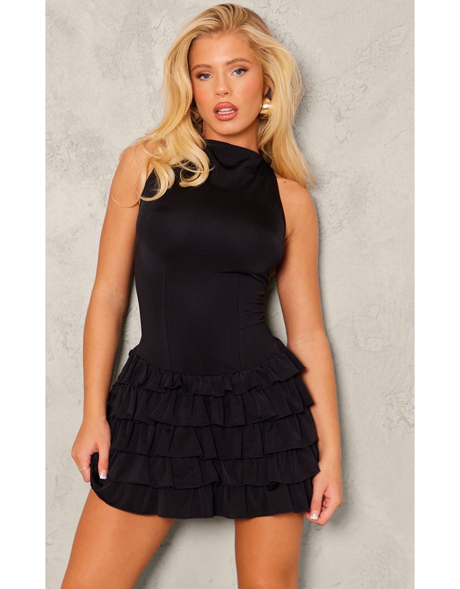 Frill slim mini dress