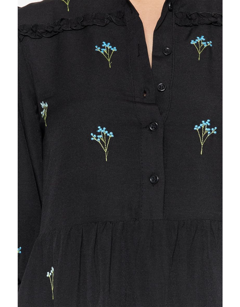 Black Floral Column Midi Smock Dress - 5