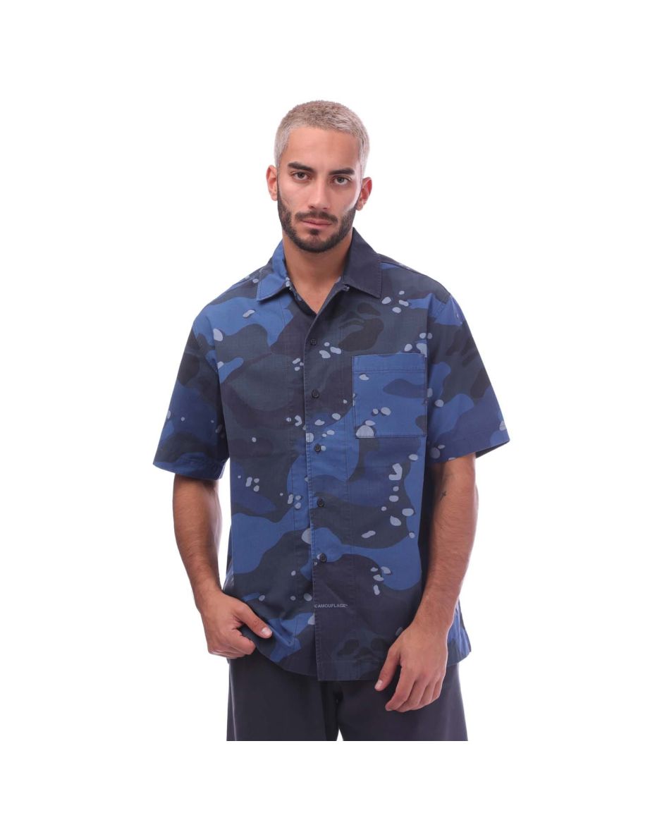 Men's Off White Camo Holiday Shirt in Blue