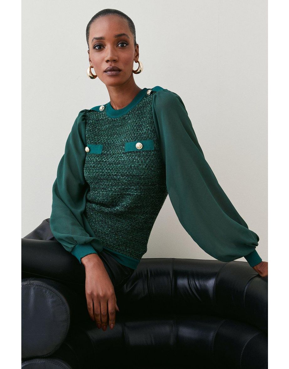 Chiffon Sleeve Tweed Knit Jumper