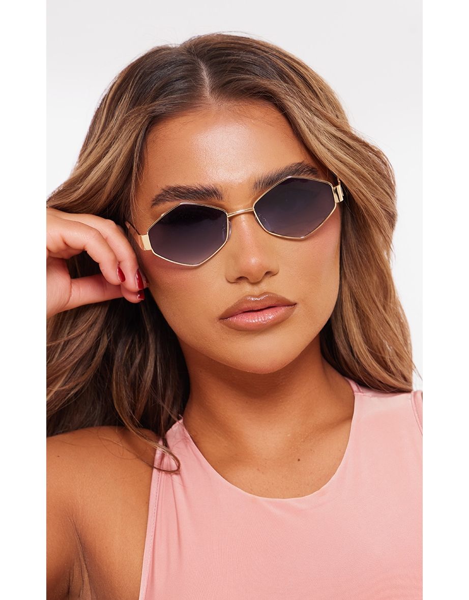 Shop Gold Metal Frame Hexagonal Sunglasses Online in Bahrain VogaCloset